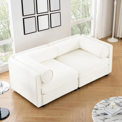 Vista 10 de Sofá biplaza azul de 75.5 pulgadas, sofás seccionales grandes de 2 plazas para sala de estar, sofá modular de tela de felpilla, juego de sofás