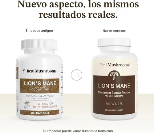 Vista 2 de Real Mushrooms Cápsulas de melena de león, cerebro, enfoque y cognición
