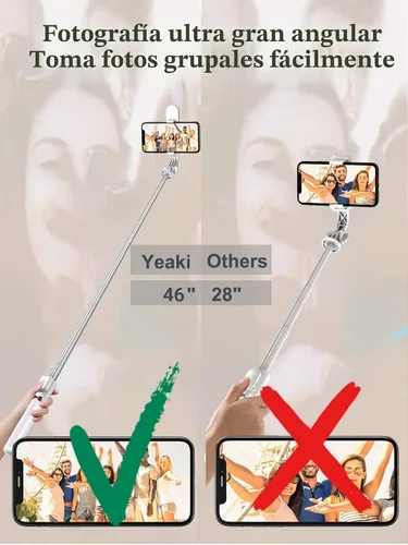 Vista 5 de Trípode para selfie stick con control remoto inalámbrico, trípode para selfie stick de 46 pulgadas con luz de relleno LED, para iPhone 16/15/14/14