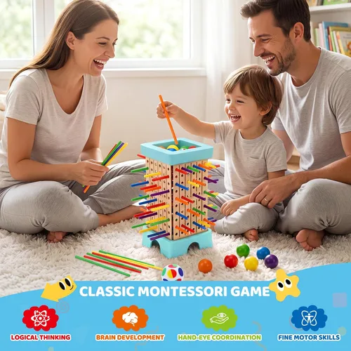 Vista 2 de Montessori Game Board Game, Multiplayer for Kids 4-8, Math Educational, Fine Motor Skill Toy for Girls Boys, Classic Fun Games for Age 3 4 5 6 7 8
