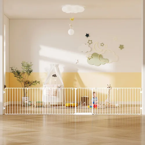 Vista 10 de Puerta de bebé extra ancha de 29.4-78 pulgadas, puertas largas para perros interiores para escaleras