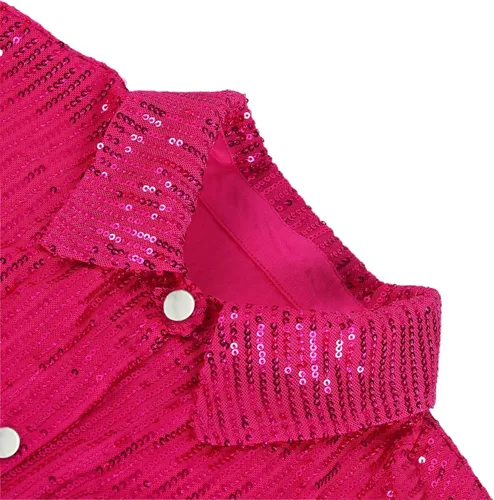 Vista 3 de Conjunto de ropa para mujer, con lentejuelas, manga larga, con botones, blusa, brasier, pantalones, fiesta, club, noche