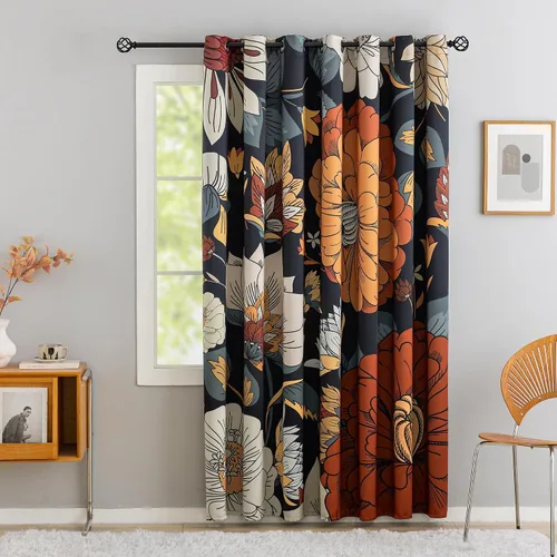 Vista 24 de Tyrot - Cortinas bohemias florales 100% opacas para dormitorio de 63 pulgadas de largo, 2 paneles. Cortinas botánicas de mediados de siglo