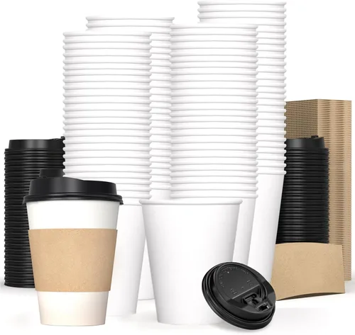 Vista 45 de Paquete de 100 tazas de café desechables de 8 onzas, tazas de papel desechables de color marrón a granel, tazas de café para té caliente, chocolate