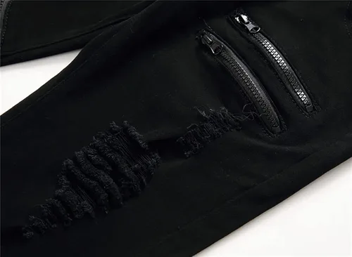 Vista 7 de Glstbv Pantalones de mezclilla ajustados de hip hop con agujeros rasgados para hombre, elásticos, ajustados y desgastados