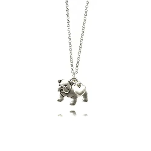 Vista 6 de English Bulldog Charm Necklace Bull Dog Pet Lover Gift Silver Metal with Heart Pendant on a Chain Ladies I Love Dawgs Short Hair
