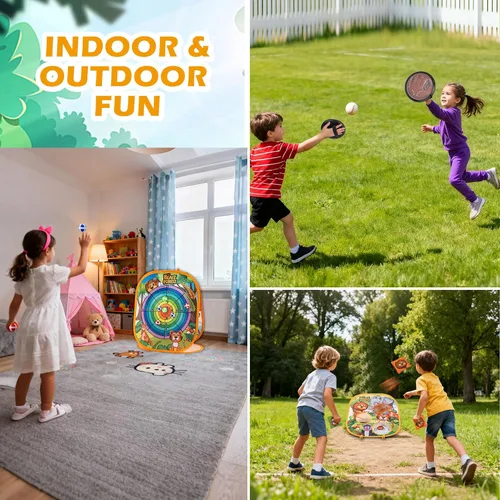 Vista 5 de Juegos de lanzamiento de bolsas de frijoles para niños, juego de pelota de lanzamiento y captura para niños, juguetes de béisbol al aire libre