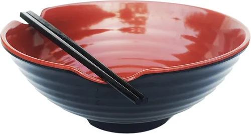 Vista 8 de Juego de 4 cuencos de ramen XL. 12 piezas Pho Bowls. Sopa japonesa asiática. Utensilio: cucharas y palillos. Melamina, grande 52 oz. Fideos, arroz