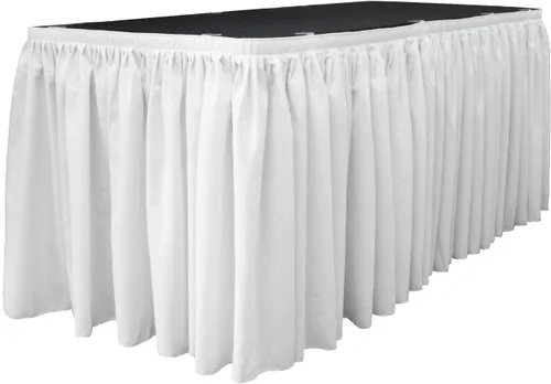 Vista 52 de LA Linen Falda de mesa de popelina de poliéster para mesas rectangulares, tela plisada para banquetes de boda, 14 pies por 29 pulgadas de largo