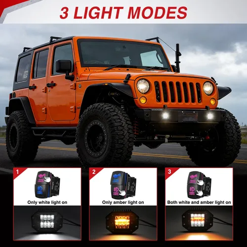 Vista 3 de Nilight Cápsulas de Luz LED de Montaje Empotrado 2PCS 42W Ámbar Blanco 3 Modos de Iluminación Luces Antiniebla Haz Combinado de Punto e Inundación