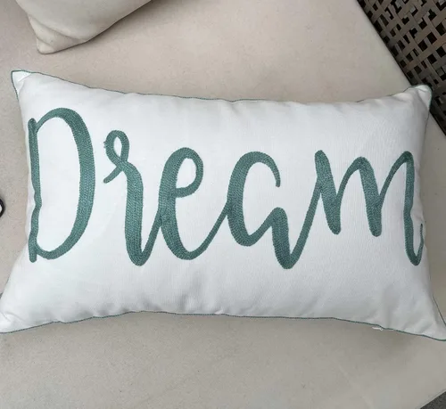 Vista 5 de Funda de almohada bordada con cita inspiradora con patrón de ensueño, funda de almohada decorativa de lona de 12 x 20 pulgadas