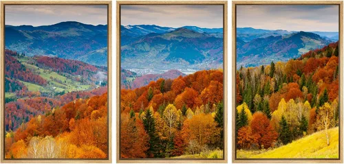 Vista 83 de wall26 Lienzo enmarcado para pared, juego de arte rojo, verde y amarillo, bosque de montaña otoñal, naturaleza, desierto, fotografía, realismo