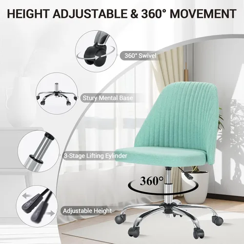 Vista 4 de YSSOA Silla de escritorio de oficina con respaldo y ruedas, silla de tela para computadora, sin brazos, altura ajustable, cómoda silla de tocador