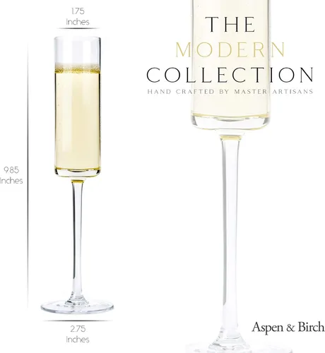 Vista 2 de Aspen & Birch - Juego de 6 copas de champán modernas - Copas de champán - Vasos de mimosa, copas de cristal, transparentes, 6 onzas, copas