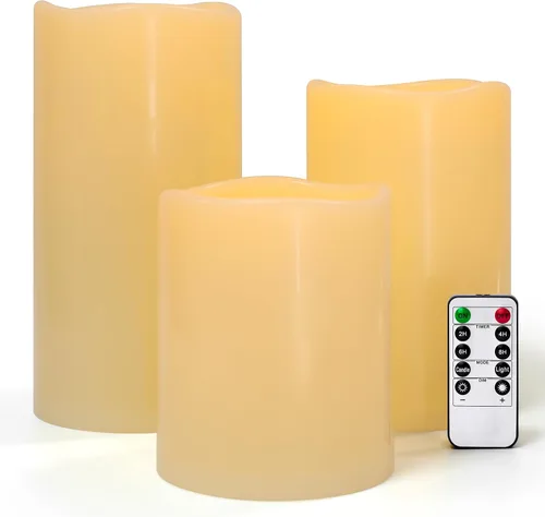 Vista 11 de juego de 2 velas sin llama impermeables para exteriores de 10" x 5", operadas por baterías, LED parpadeantes, velas pilar con control remoto