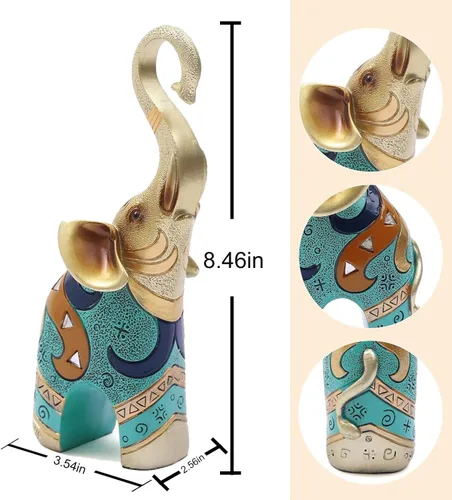 Vista 3 de Decoración de estatuas de elefante dorado, figura de buena suerte para decoración del hogar, esculturas y estatuas de arte de resina, regalos