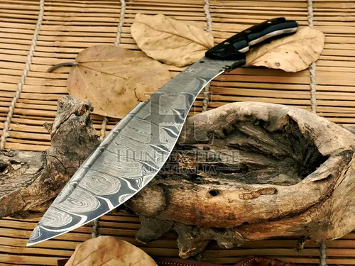 Vista 7 de HUNTEX - Cuchillo Kukri táctico zombi exclusivo de Damasco legendario Cuchillo Kukri táctico zombi de alta calidad 20 pulgadas de largo
