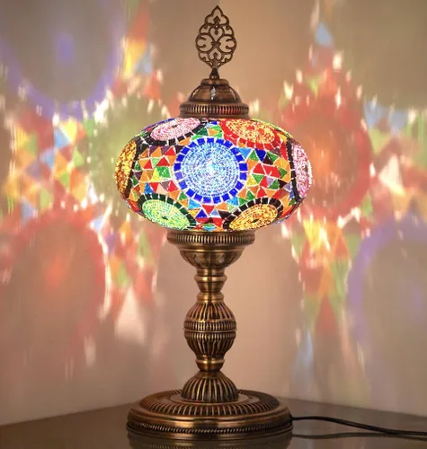 Vista 6 de DEMMEX Lámpara de mesa de mosaico marroquí turco XXL con globo de tamaño más grande de 10 pulgadas, pantalla de lámpara bohemia de mesita de noche