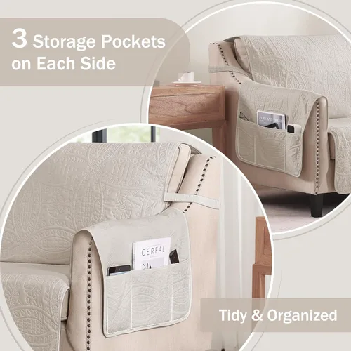 Vista 4 de Fundas acolchadas beige para sillas reclinables, impermeables, fundas para sillas reclinables para niños perezosos, fundas reclinables que admiten