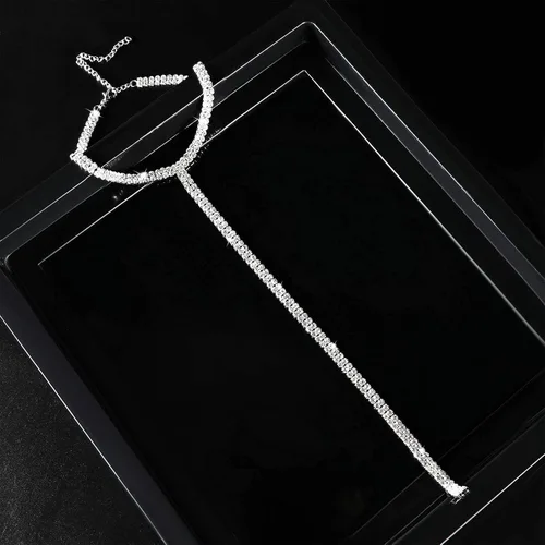Vista 5 de Gargantilla de diamantes de imitación de plata brillante gargantilla de cristal para mujer