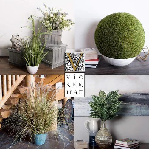 Vista 5 de Vickerman Everyday - Hierba verde artificial de 24 pulgadas y eucalipto con maceta de plástico negro, decoración de plantas de césped sintético