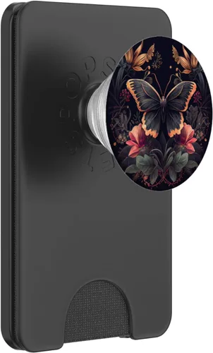 Vista 7 de PopSockets negros con diseño de flores de mariposa