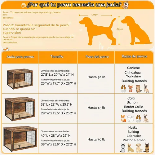 Vista 4 de Yaheetech 32" Mesa auxiliar de jaula para perros con cojín, jaula de madera para perros con puertas dobles/pies ajustables, mesa auxiliar lateral
