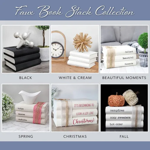 Vista 8 de AuldHome Design Pila de libros de imitación (negro, juego de 3); libros decorativos para manualidades y decoración del hogar