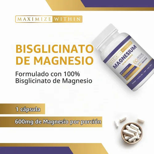 Vista 2 de Suplemento extra fuerte de magnesio para la salud ósea, 60 cápsulas