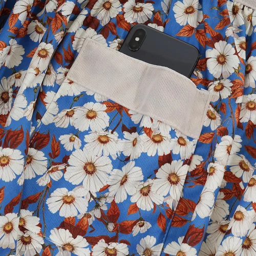 Vista 2 de Bonitos delantales florales para mujer con bolsillos, delantal de algodón ajustable con correa para el cuello para cocina, cocina, hornear