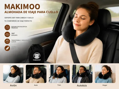 Vista 3 de Almohada de viaje para el cuello, almohada superior de espuma viscoelástica para soporte de cabeza, ideal para aviones, automóviles y reclinables