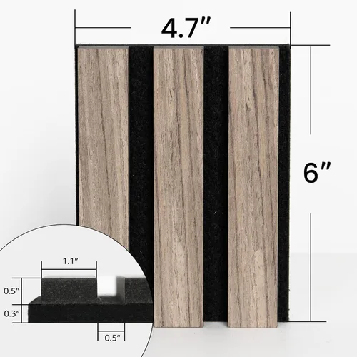 Vista 4 de SMARTSTANDARD Paneles acústicos de listones de madera de muestra, panel de pared de listones de madera insonorizado, nogal, paquete de muestra