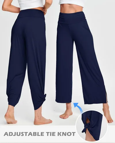 Vista 3 de HARTPOR Pantalones de yoga de pierna ancha para mujer, pantalones palazzo, pantalones casuales de cintura alta, pantalones de pijama cómodos