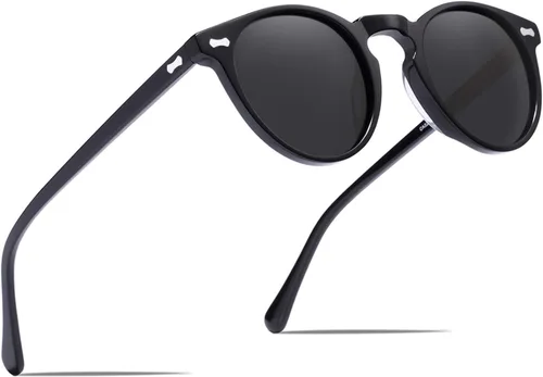 Vista 70 de CARFIA Gafas de sol polarizadas de acetato redondo para mujer, protección UV de cara pequeña con funda de cuero CA5288