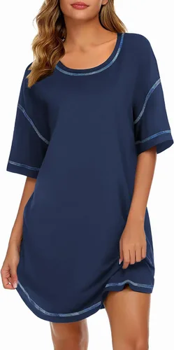 Vista 9 de Ekouaer Camisones para Mujeres Camisa de Dormir Suave de Manga Corta Camisa de Noche de Talla Grande Ropa de Dormir Cómoda Vestido de Dormir
