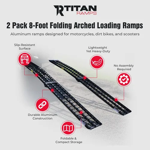 Vista 2 de Titan Ramps Par de rampas de carga para cuatriciclo hechas de aluminio, 8 pies (94 - S).