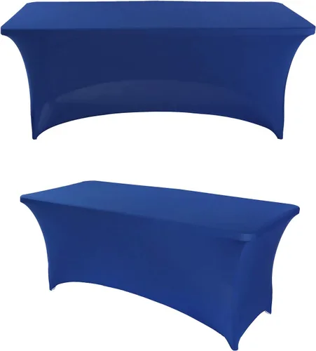 Vista 11 de Paquete de 2 manteles rectangulares de elastano de 4 pies, ajustables, elásticos, para bodas, fiestas, eventos, reuniones, cumpleaños, decoración