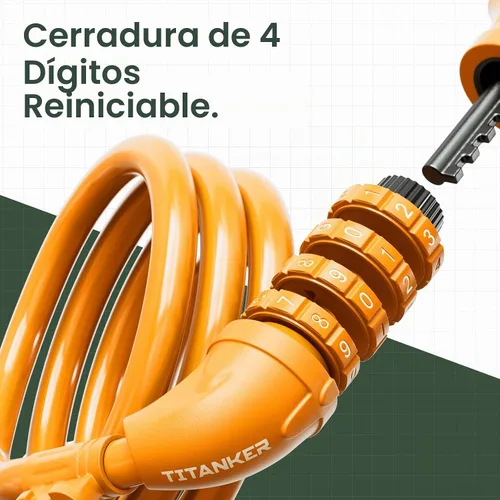 Vista 2 de Titanker Candado de bicicleta, cerradura de bicicleta de 4 pies, bloqueo de cable de 1/2 pulgada con soporte de montaje, accesorios de bicicleta