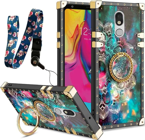 Vista 14 de nancheng Funda cuadrada para LG Stylo 5: Funda de teléfono con patrón de moda para niñas y mujeres con correa de soporte de anillo Funda protectora