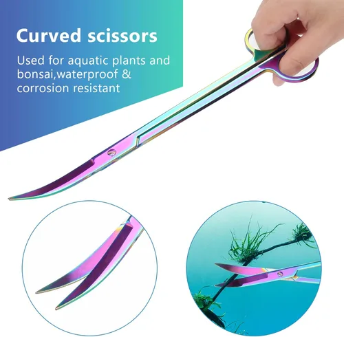 Vista 5 de Catcan Kit de herramientas de acuario 4 en 1, acero inoxidable antioxidante, pinzas para paisajismo acuático, tijeras, espátula para limpieza