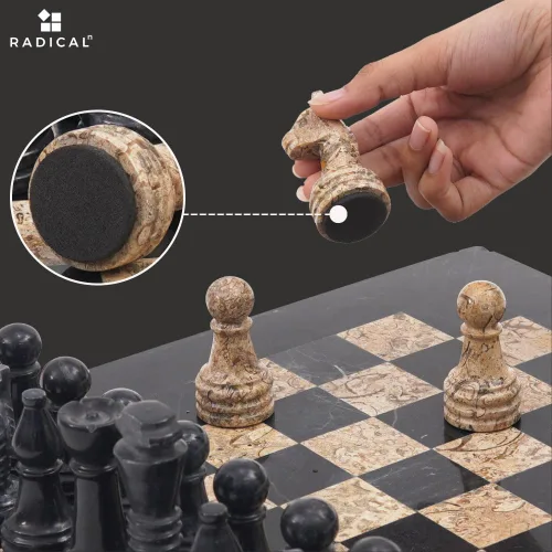 Vista 5 de Radicaln Juego de ajedrez de mármol de 15 pulgadas hecho a mano negro y coral fósil clásico juego de mesa de estrategia para adultos, tablero