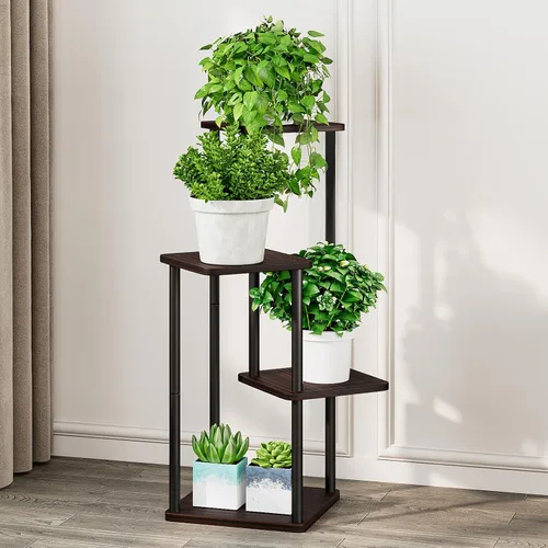 Vista 2 de AZERPIAN Soporte para plantas de 4 niveles para interiores, estante de flores de metal para múltiples plantas, soportes altos de esquina para flores