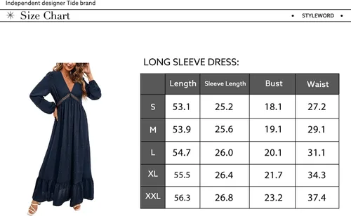 Vista 6 de STYLEWORD Vestido largo para mujer 2023, de manga largacorta, estilo bohemio, casual, fluido