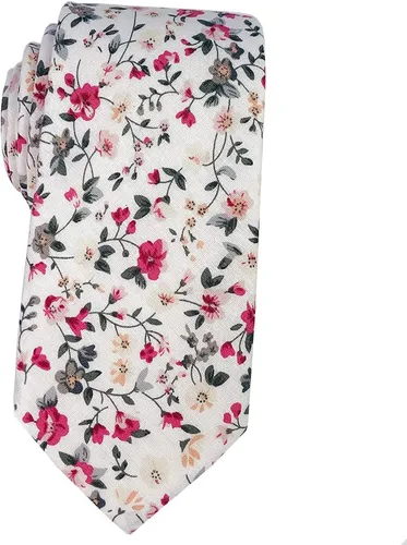 Vista 31 de Corbata de algodón floral para hombre, corbata delgada impresa de 2.56'' 01-Bean Pasta Rosa