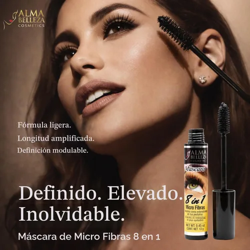 Vista 6 de Máscara de pestañas 8 en 1 con microfibras – Máscara de pestañas voluminizadora y alargadora, define, espesa y extiende las pestañas, maquillaje