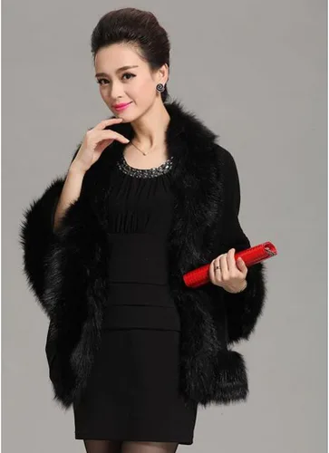 Vista 4 de Kelaixiang Faux Fox Fur Shawls Jackets Bridal Cape Coats Wraps Winter Scarves
