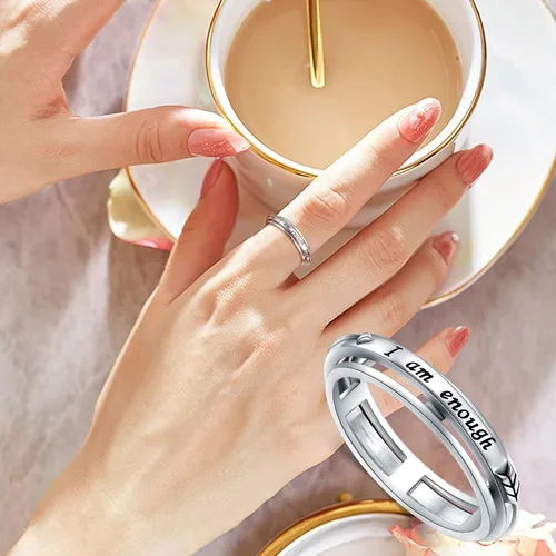 Vista 5 de Anillo giratorio de plata de ley S925 para aliviar la ansiedad y la preocupación, anillo inspirador para aliviar el aburrimiento y el autismo