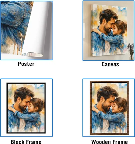 Vista 3 de NAZENTI Retrato de acuarela personalizado de foto, arte de pared con foto familiar, regalos personalizados para el día del padre para abuelo, papá