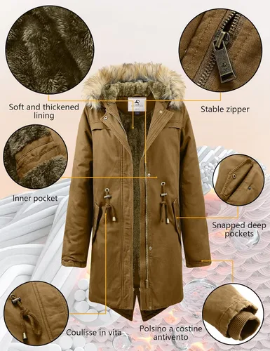 Vista 6 de Uoiuxc Women's Hooded Winter Coat Warm Fleeced Lined Parka Long Jackets