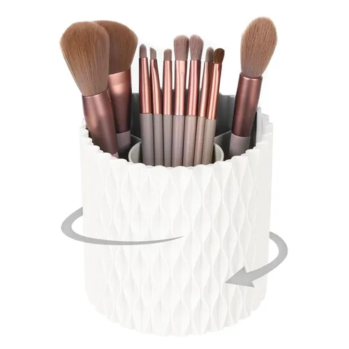 Vista 10 de Organizador de brochas de maquillaje, rotación de 360°, vaso de 5 ranuras para cosméticos, lápices labiales, bolígrafos, organizador de tocador